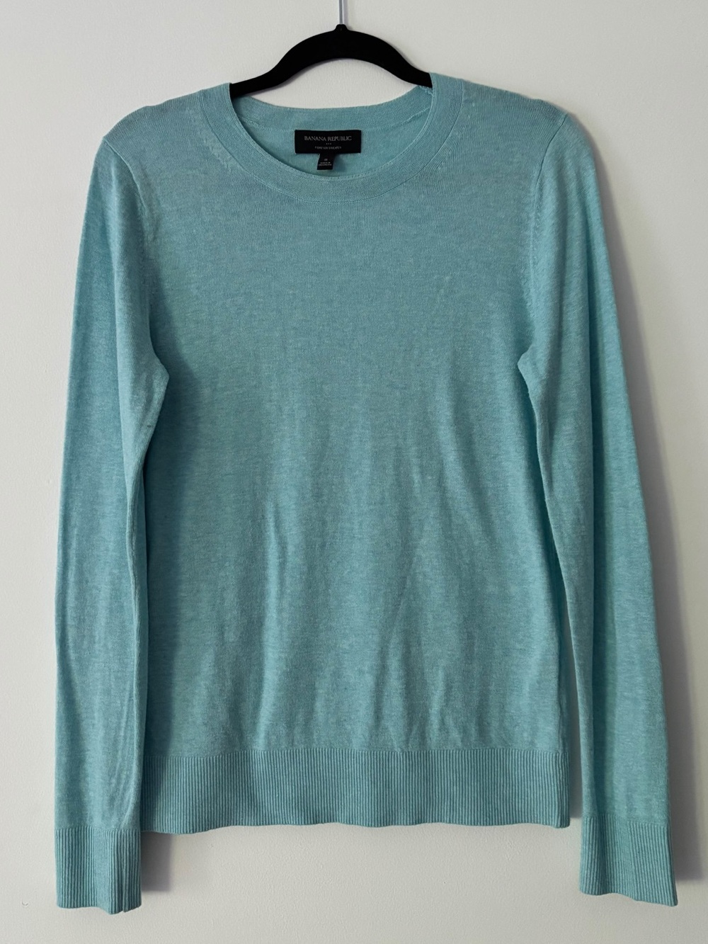 Banana Republic Womens S Forever Sweater Aqua Blue Crewneck Cotton Pullover